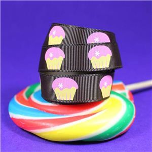 Sweet Treat Ribbon - 15mm Brown/Muffins
